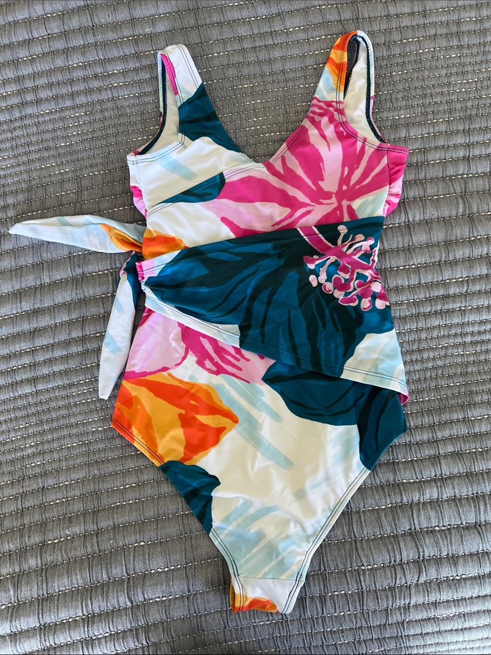 NWT Colorful Floral Wrap-Front One-Piece Swim Suit